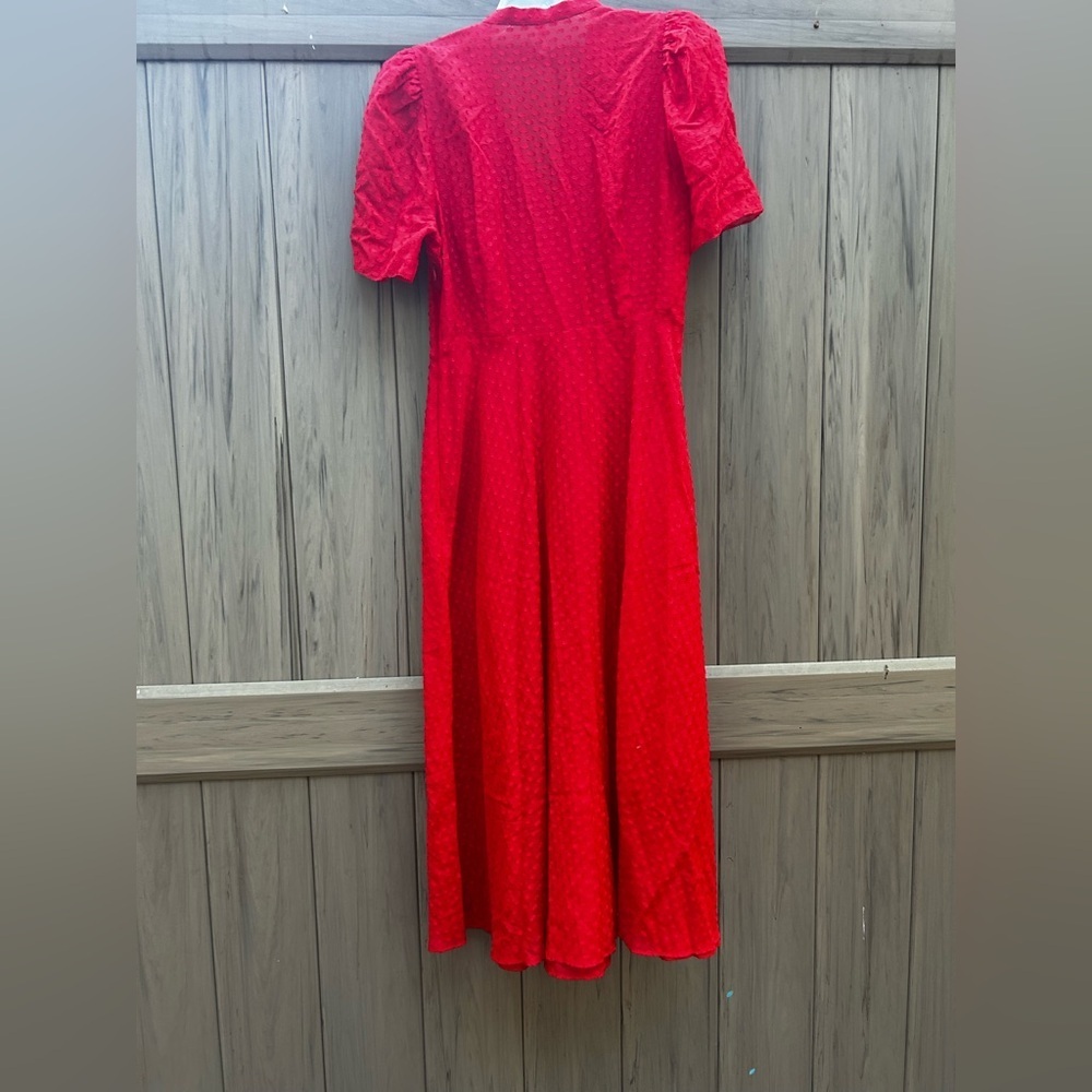 L.K Bennett Sina Red Silk-Cotton Midi Dress - Picture 9 of 10